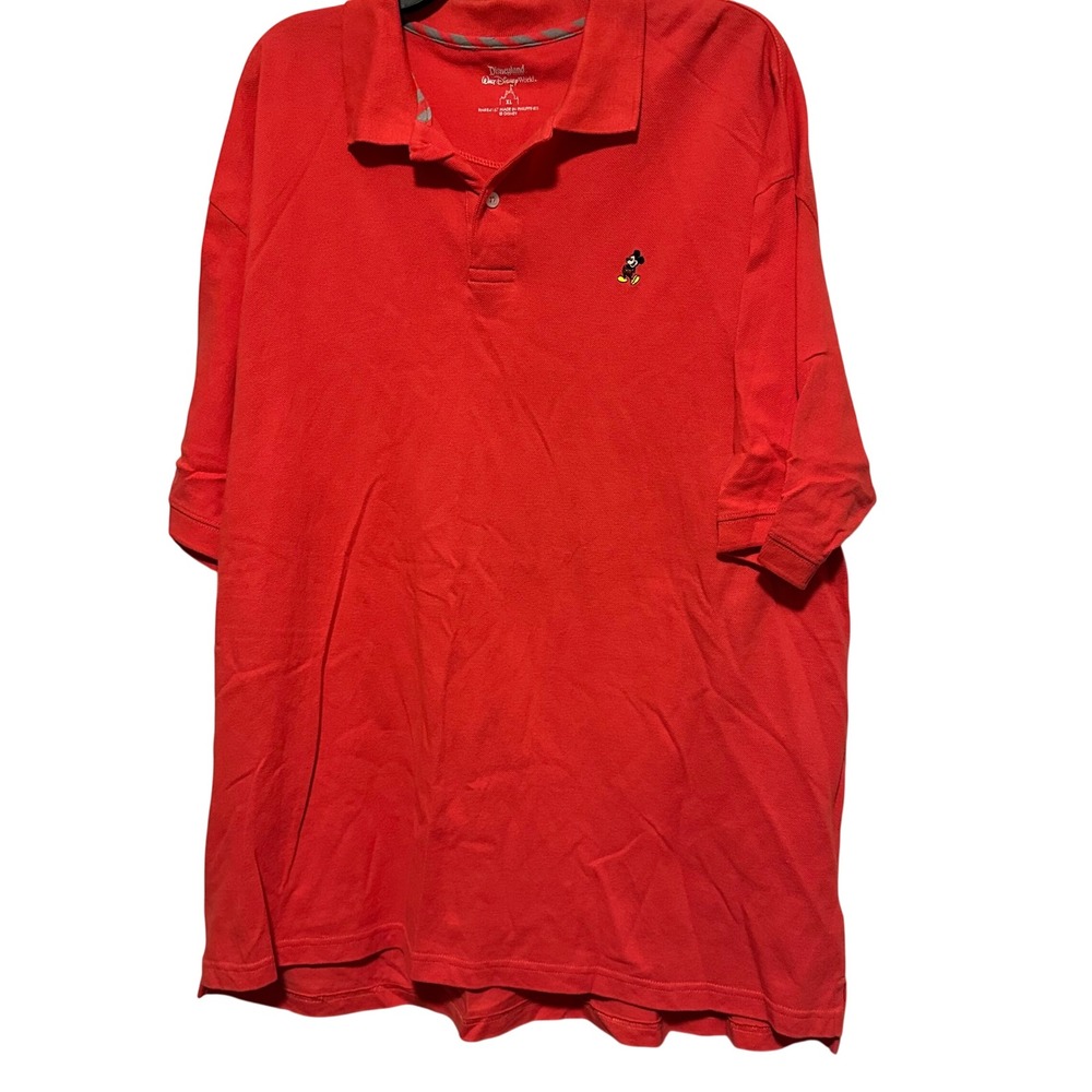 Disney Parks Mens Red Mickey Mouse Embroidered Pique Polo Shirt XL Disneyland